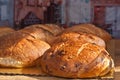 Freshly baked, artisan bread loaves at a tropical farmers market Royalty Free Stock Photo