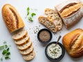 Freshly baked artisan bread with spreads Royalty Free Stock Photo