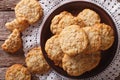 Freshly baked Australian ANZAC biscuits close up. horizontal top