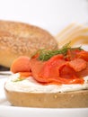 Freshly baked bagel with cream cheese and lox Royalty Free Stock Photo