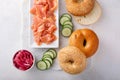 Freshly baked bagels served with dill cream cheese and salmon Royalty Free Stock Photo