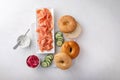 Freshly baked bagels served with dill cream cheese and salmon Royalty Free Stock Photo