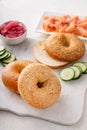 Freshly baked bagels served with dill cream cheese and salmon Royalty Free Stock Photo