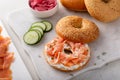 Freshly baked bagels served with dill cream cheese and salmon Royalty Free Stock Photo