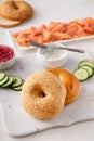 Freshly baked bagels served with dill cream cheese and salmon Royalty Free Stock Photo