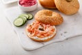 Freshly baked bagels served with dill cream cheese and salmon Royalty Free Stock Photo