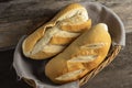 Freshly baked baguette bread in a basket Royalty Free Stock Photo