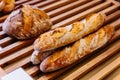 Freshly baked baguettes made by organic wheat flour, sugar, butter and milk that ready for sell