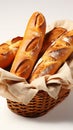 Freshly baked baguettes resting on a pristine white background