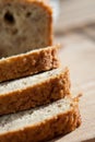 Freshly baked banana bread on wooden board Royalty Free Stock Photo