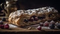 Freshly baked berry strudel on rustic wood table generated by AI