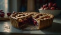 Freshly baked berry tart with raspberry, strawberry, blueberry, and currant generated by AI