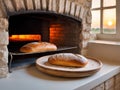Freshly baked bread cooling in a rustic oven at dawn. Royalty Free Stock Photo