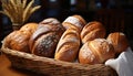 Freshly baked bread, healthy meal, gourmet, homemade, rustic, wholegrain generated by AI