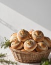 Freshly Baked Bread Rolls with Herbs in a Basket. Royalty Free Stock Photo