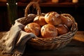 freshly baked bread rolls in a rustic basket Royalty Free Stock Photo