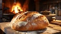 Freshly baked bread in rustic bakery with traditional oven Royalty Free Stock Photo