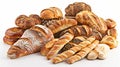 Freshly Baked Bread A tempting assortment of various bread types isolated on a white background. Royalty Free Stock Photo