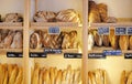 Freshly baked breads in French bakery Royalty Free Stock Photo