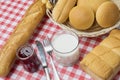 Freshly baked breads with milk on the table Royalty Free Stock Photo