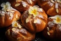 Artisan Brioche Buns with Almonds and Flowers