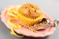 Freshly baked buckwheat muffins on the rose plate