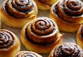 Freshly baked buns with cinnamon and spices. Close-up. Roll bread, homemade bakery