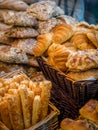 Freshly baked buns, croissants and breadsticks on sale