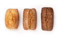 Freshly baked buns of different sorts wheat and rye isolated on white with shadow Royalty Free Stock Photo