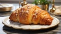 freshly baked butter croissant served white ceramic plate Royalty Free Stock Photo