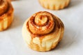 Freshly baked caramel cinnamon bun. Close up Royalty Free Stock Photo