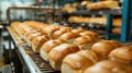 Freshly baked challah bread on bakery rack