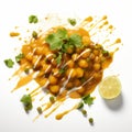 Digital Manipulation: Vibrant Indian-inspired Chickpea Dish With Dripping Paint