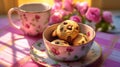 Freshly Baked Chocolate Chip Cookies on Floral Plate