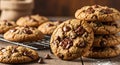 Freshly Baked Chocolate Chip Cookies on Table Royalty Free Stock Photo