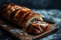 Freshly Baked Chocolate Croissant on Wooden Board