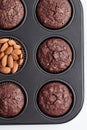 Freshly baked chocolate muffins in a baking pan Royalty Free Stock Photo
