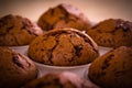 Freshly baked chocolate muffins close up shoot