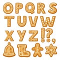 Freshly Baked Cookie Alphabet as Merry Christmas Symbol Vector Set