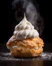 a freshly baked cream puff, showcasing the contrast between the warm pastry and the cool, creamy filling. Generative AI