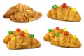 Freshly baked croissant bread and some with colorful conserved fruits