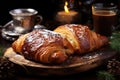 Freshly baked croissant pairs perfectly with mulled wine apricot and walnut coffee for a delightful treat, palm sunday meals image