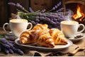 Freshly Baked Croissants Exuding Steam: Golden Brown Crusts Glistening with Melted Butter Beside a Vintage Coffee Cup