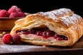 Freshly baked croissants with mix berry and cherry , Delicious breakfast raspberry croissant.