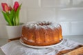 Freshly baked curd cheese gugelhupf with powdered sugar Royalty Free Stock Photo