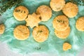 Freshly baked delicious english scones or cookies with cheese and thyme. Royalty Free Stock Photo