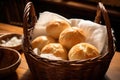 freshly baked dinner rolls in a wicker basket Royalty Free Stock Photo