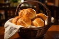 freshly baked dinner rolls in a wicker basket Royalty Free Stock Photo