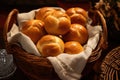 freshly baked dinner rolls in a woven basket Royalty Free Stock Photo
