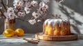 Freshly baked Easter lemon cake with powdered sugar on top Royalty Free Stock Photo